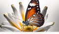 Beautiful butterfly on a flower on a white background. Generative AI Royalty Free Stock Photo