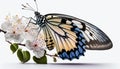 Beautiful butterfly on a flower on a white background. Generative AI Royalty Free Stock Photo