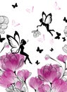 Butterfly fairies on pink flowers. Vector illustration. wallpapers, posters, greeting cards prints. Royalty Free Stock Photo