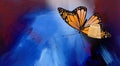 Beautiful butterfly injured with bandaid bandage graphic blue abstract background