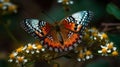 A gorgeous butterfly with intricate patterns and colors flitting among flowers created with Generative AI