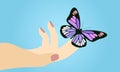 Beautiful butterfly sitting on the girl hand Royalty Free Stock Photo