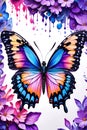 A beautiful butterfly surrounded by the flowers, painted in spotted wings, bold painting art