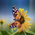 Beautiful butterfly on a yellow sunflower