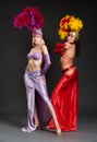 Beautiful cabaret women in bright costumes