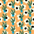 Beautiful Cactos And Flowers Background Pattern Seamless Royalty Free Stock Photo