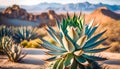 Beautiful cactus against the background of the Mexican desert, agave bush grows in the desert, Royalty Free Stock Photo