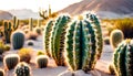 Beautiful cactus against the background of the Mexican desert, agave bush grows in the desert,