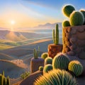 Beautiful cactus in the desert - ai generated image