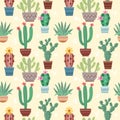 Beautiful cactus in pot on yellow background pattern.