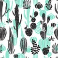 Beautiful Cactuses Abstract Natural Seamless Pattern Royalty Free Stock Photo