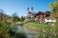 Beautiful caholic parish church, baroque style, Aschau im Chiemgau, prien river bavaria Royalty Free Stock Photo