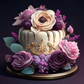 Beautiful cake decorated with flowers. 3d rendering, 3d illustration. AI generated dessert ai