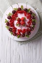 Beautiful cake with fresh berries horizontal top view close-up Royalty Free Stock Photo