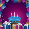 Beautiful cake and gifts birthday background vector illustration clip art