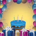 Beautiful cake and gifts birthday background vector illustration clip art