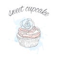 Beautiful cake. Vector illustration for a card or poster. Package or menu cover. Vintage and watercolor.