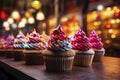 Beautiful cakes on a bright background. Generative AI