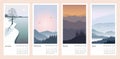 Beautiful calendar with a natural landscape with mountains and a rivers.Vector illustration of colorful sunsets and sunrises