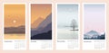 Beautiful calendar with a natural landscape with mountains and a rivers.Vector illustration of colorful sunsets and sunrises