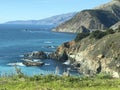 Beautiful California Drive at Big Sur CA with blue ocean, white cloud and blue sky Royalty Free Stock Photo