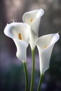 Beautiful calla lily flowers on blurred background, floral design