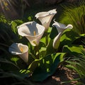 Beautiful calla lily flowers in the garden. Nature background