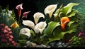 Beautiful calla lily flowers garden nature illustration generative ai