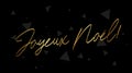 Beautiful calligraphy - Joyeux Noel! Golden inscription Merry Christmas in French. Lettering, painted with a brush by hand. Royalty Free Stock Photo