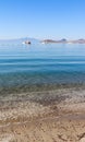 Beautiful calm blue bay with sand beach in Mediterranean. Holiday and relaxation on sea coast Royalty Free Stock Photo