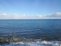 Beautiful calm Japan Russia sea along Otoru rail track in Hokkaido Japan