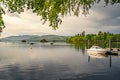 Beautiful calm lake in summer evening and sunset.