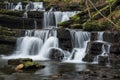 Beautiful calm landscape image of Scaleber Force waterfall in Yorkshire Dales in England during Winter morning