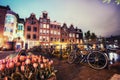 Beautiful calm night view of Amsterdam city Royalty Free Stock Photo