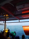 beautiful and calm sea view from a motorboat docked in a harbor