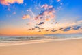 Beautiful calm sunset sky and fluffy clouds over the seascape Royalty Free Stock Photo