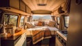 Beautiful camper van view created with Generative AI technology Royalty Free Stock Photo