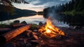 Beautiful campfire in the evening at the forest. Neural network AI generated