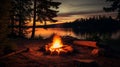 Beautiful campfire in the evening at the forest. Neural network AI generated