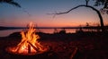 beautiful campfire in front of the beach in a beautiful perfect sunset