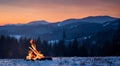 BEAUTIFUL CAMPFIRE IN THE MIDDLE OF A LAYER OF SNOW