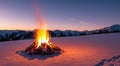 beautiful campfire in the middle of a mountain in winter