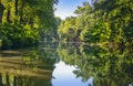 Beautiful Canal du Midi, sycamore trees and water, Southern France Royalty Free Stock Photo