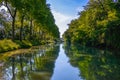 Beautiful Canal du Midi, sycamore trees and water, Southern France Royalty Free Stock Photo