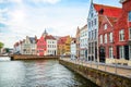 Beautiful canal and traditional houses in the old town of Bruges Brugge, Belgium Royalty Free Stock Photo