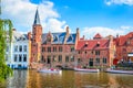Beautiful canal and traditional houses in the old town of Bruges Brugge, Belgium Royalty Free Stock Photo
