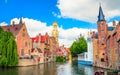 Beautiful canal and traditional houses in the old town of Bruges Brugge, Belgium Royalty Free Stock Photo