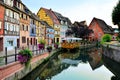 Beautiful canals of Colmar, Alsace, France at dusk Royalty Free Stock Photo