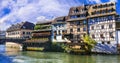 beautiful canals of Strasbourg -traditional floral colorful town in Alsace region,France