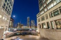 Beautiful Canary Wharf skyline at night, London from street leve Royalty Free Stock Photo